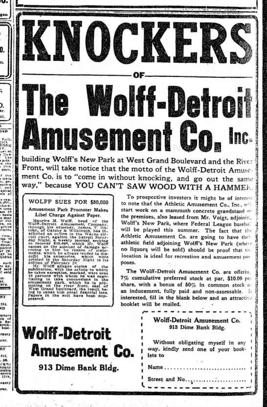 Wolffs Amusement Park - 1915 Lawsuit